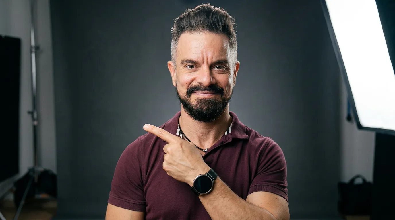 JJ Priego en el estudio señalando a la izquierda